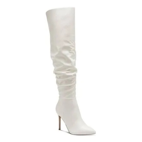 New Sz 5 1/2M White Slouch  Pointed Toe Stiletto Boots - Picture 3 of 13